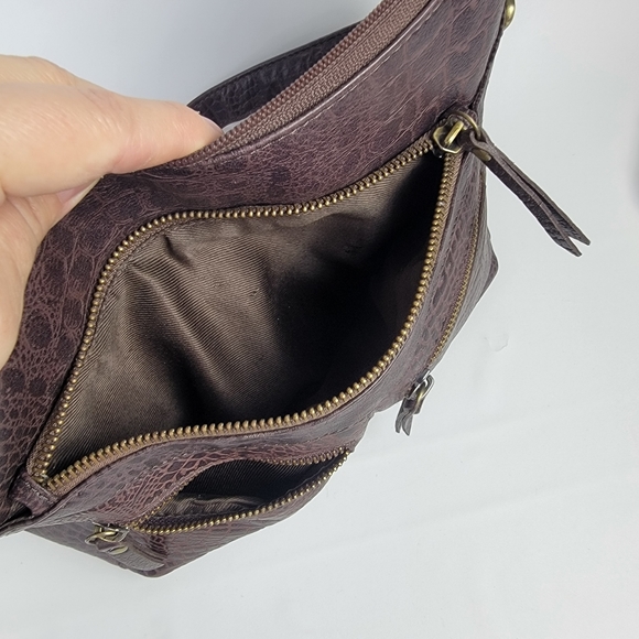 Great American Leather Crossbody Bag Brown Croco Style Leather Multi-Compartment - Picture 9 of 11